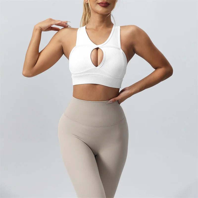 SVEIC Sexy Hollow Sports Bra Gym Woman Push Up High Impact Shockproof Underwear Fitness Crop Top Mujer Workout Women's Yoga Bras