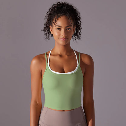 New Women Fitness Sports Bra Top Gym Yoga triangle backless Athletic Back Cutout Cross Tight Workout Soft With Chest Pad