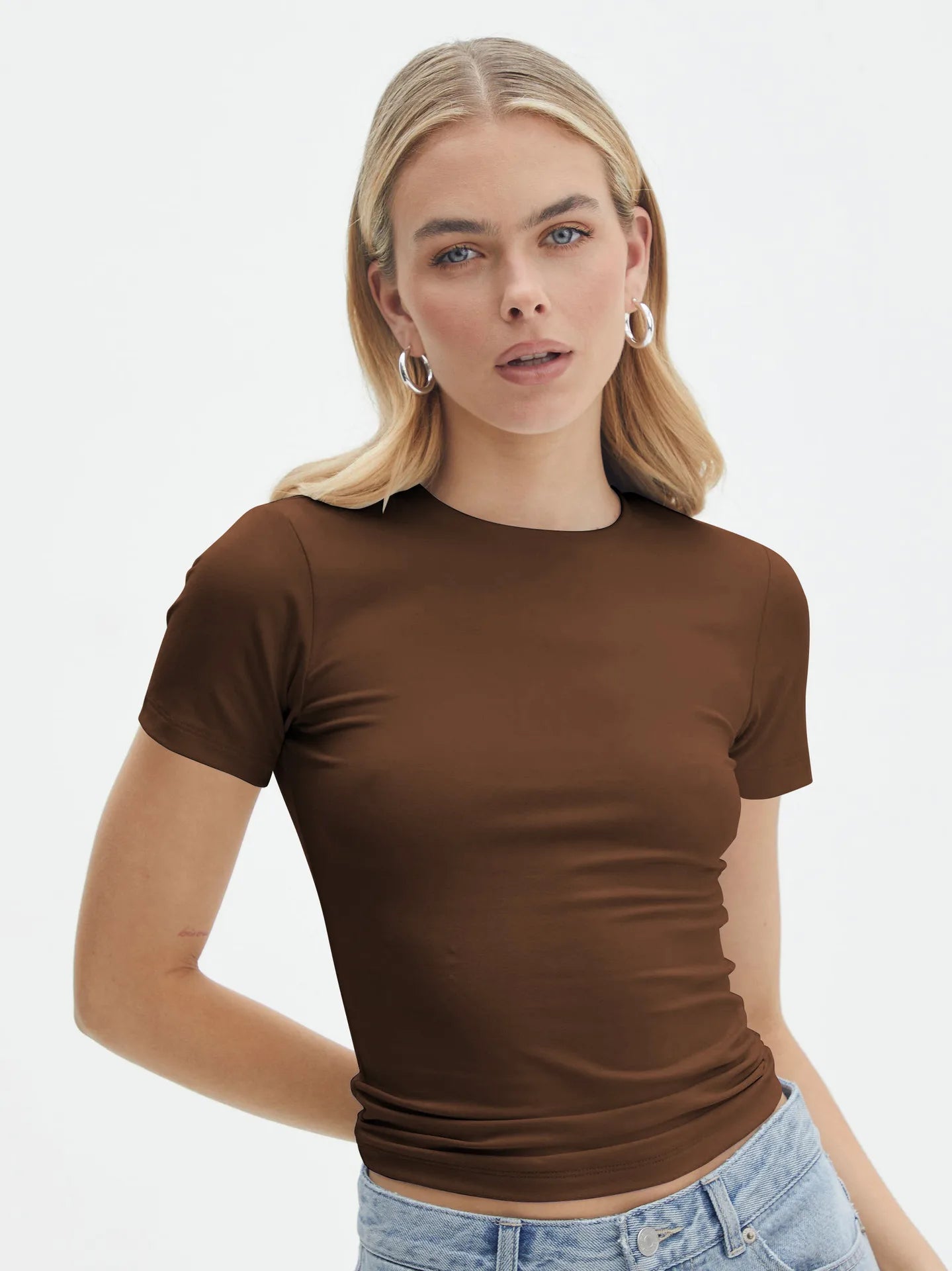Womens Basic T Shirts Summer Tops Short Sleeve Crew Neck Slim Fit Tee Y2K Going Out Daily Street Date Sports Gym Workout Clothes