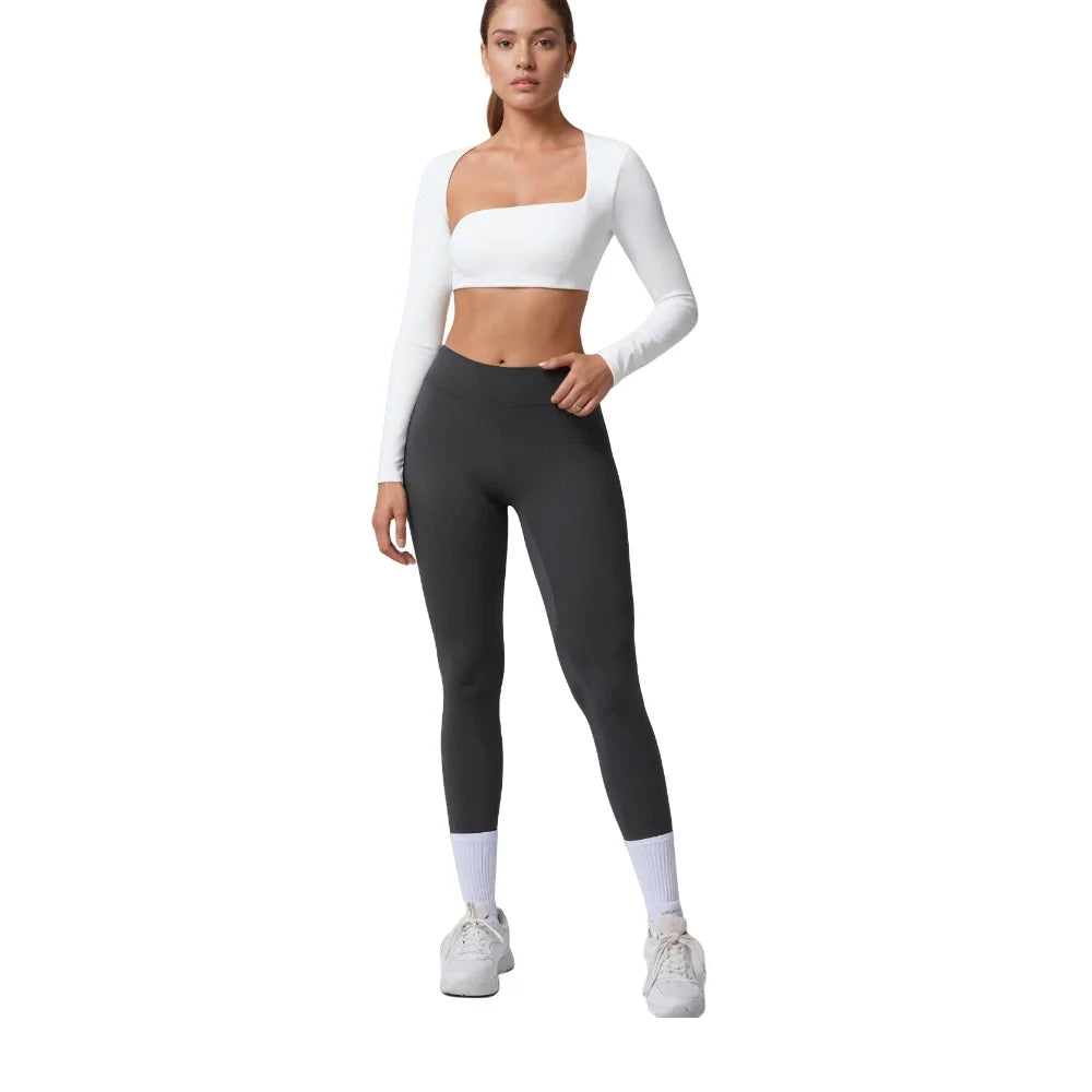 Fade Define Long Sleeve Crop Irregular collar in chest cushion Women's Workout Outfit Yoga T-shirt fitness Gym clothing