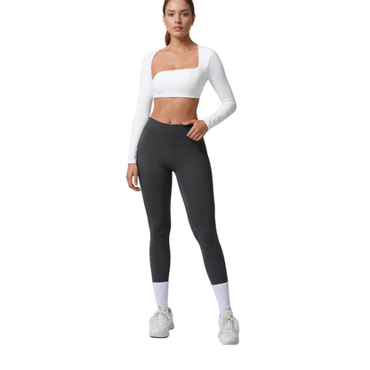 Fade Define Long Sleeve Crop Irregular collar in chest cushion Women's Workout Outfit Yoga T-shirt fitness Gym clothing