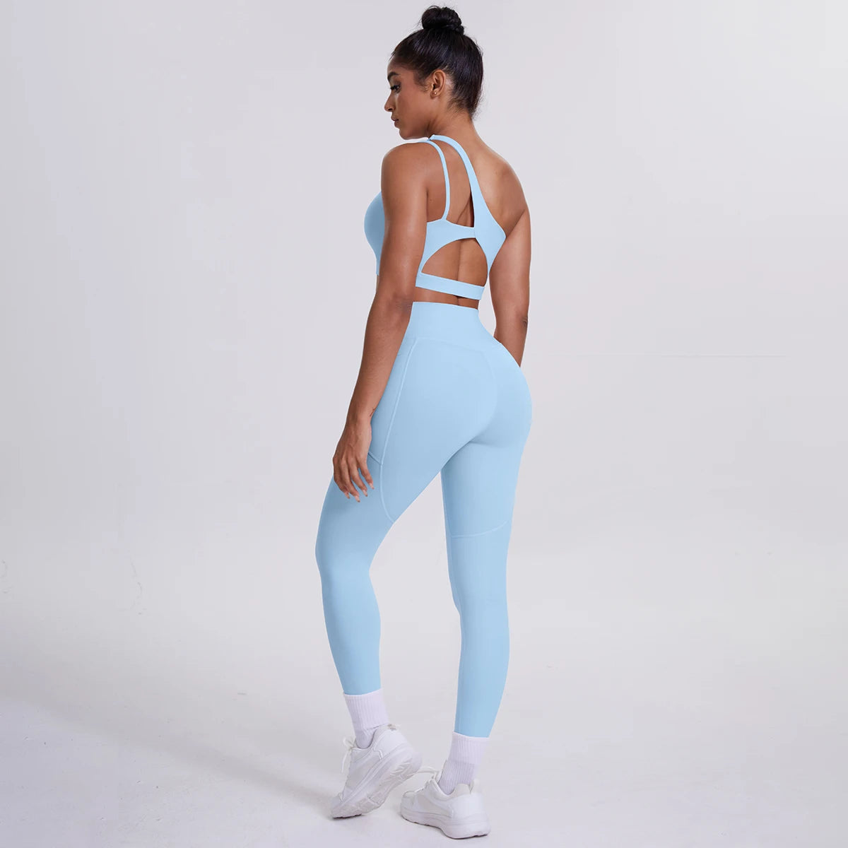 Solid Color Slant Shoulder Bra and Yoga Pants Set for Woman Quick Drying Legging Fitness Sports Gym Yoga Set