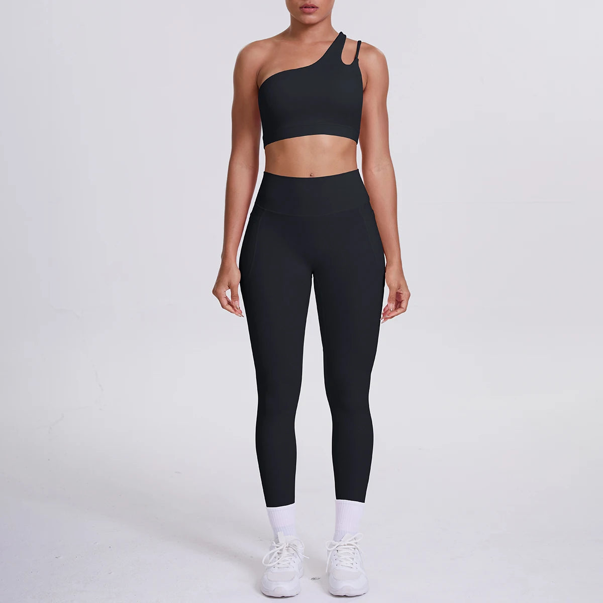Solid Color Slant Shoulder Bra and Yoga Pants Set for Woman Quick Drying Legging Fitness Sports Gym Yoga Set