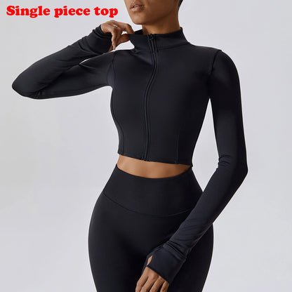 Sports Jacket Women's Zipper Long-Sleeved Stand-up Jacket Quick-Drying Training Yoga Clothes Summer Breathable Top Gym Fitness