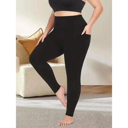 Plus Size 1XL-5XL New Womens Solid Color High Waist Pants  Elasticity Casual Leggings with Pockets Gym Workout Pants