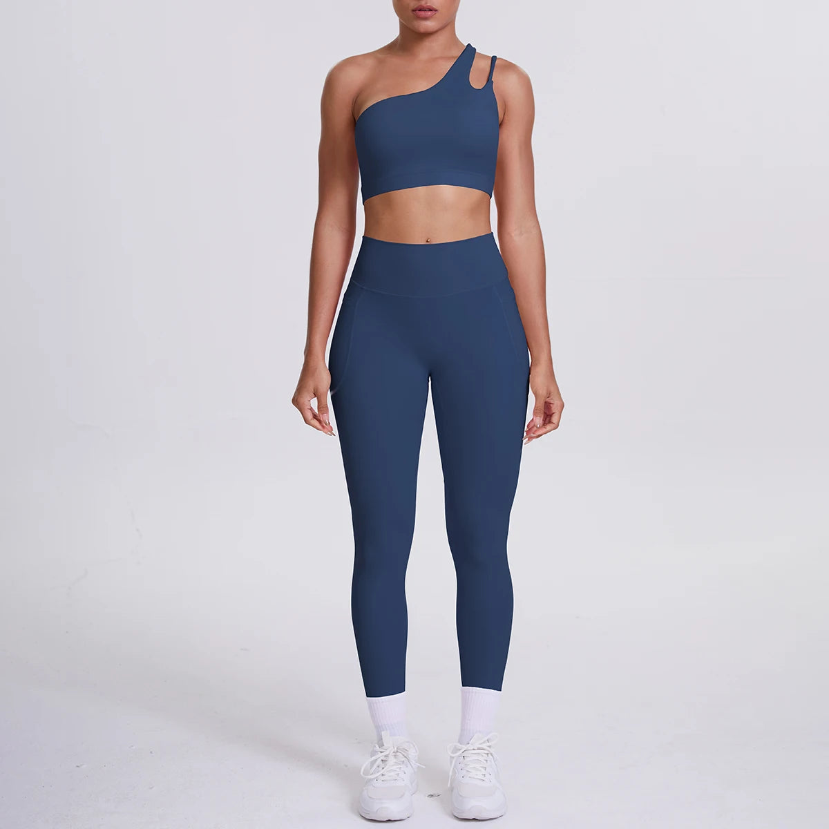 Solid Color Slant Shoulder Bra and Yoga Pants Set for Woman Quick Drying Legging Fitness Sports Gym Yoga Set