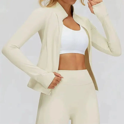 Women's Shirts Full Zipper Yoga Top With Thumbholes Fitness Running Jacket Stretch Slim Fit Long Sleeve Gym Top Women Sportswear