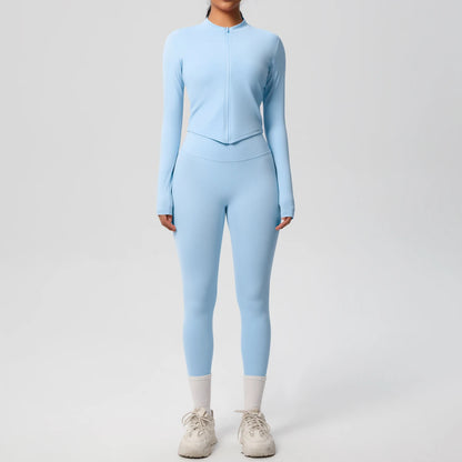 2PCS Yoga Suit Women Gym Set Sports Set Women Tracksuit Running Zipper Workout Sportswear Long Sleeve Sports Shirt Yoga Clothing
