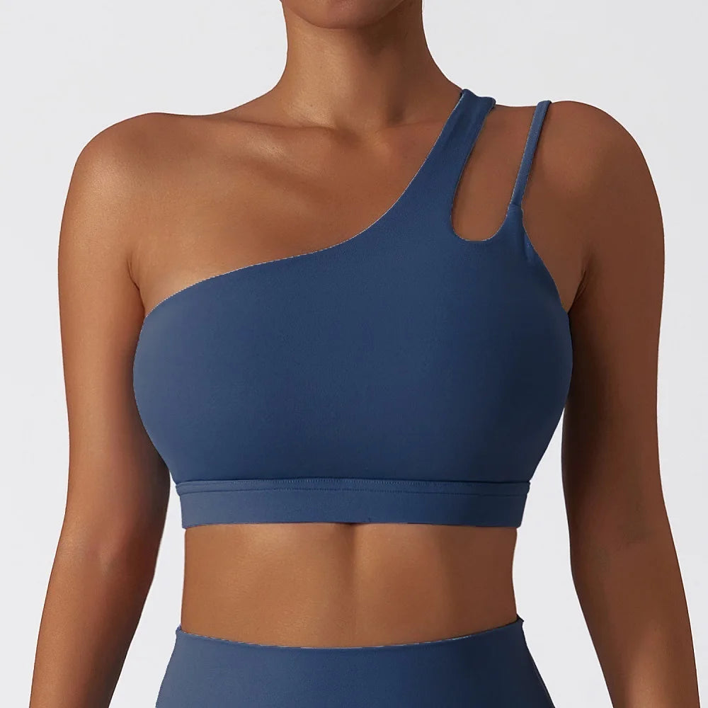 Cloud Hide Sexy One Shoulder Sports Bra for Women Fitness Yoga Crop Top Ladies Running Underwear Workout Gym Shirt Sportswear