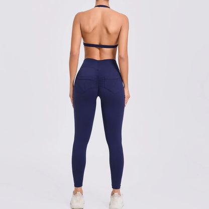Workout Set for Women Quick Dry Yoga Outfit Seamless Sports Bra High Waist Gym Leggings with Pockets Running Fitness