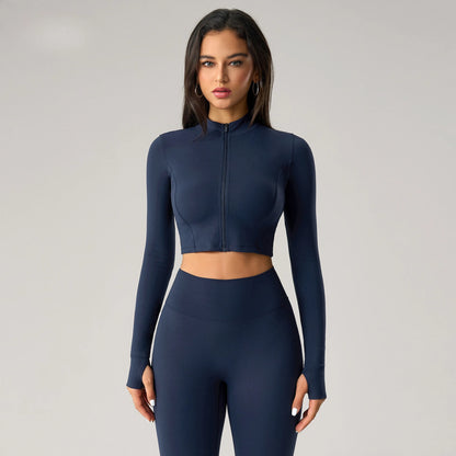 Sean Tsing Women's Cropped Sports Jacket Zipper Long Sleeve Workout Top Tracking Running Yoga Fitness Outwear Outdoor Gym‌ Coats
