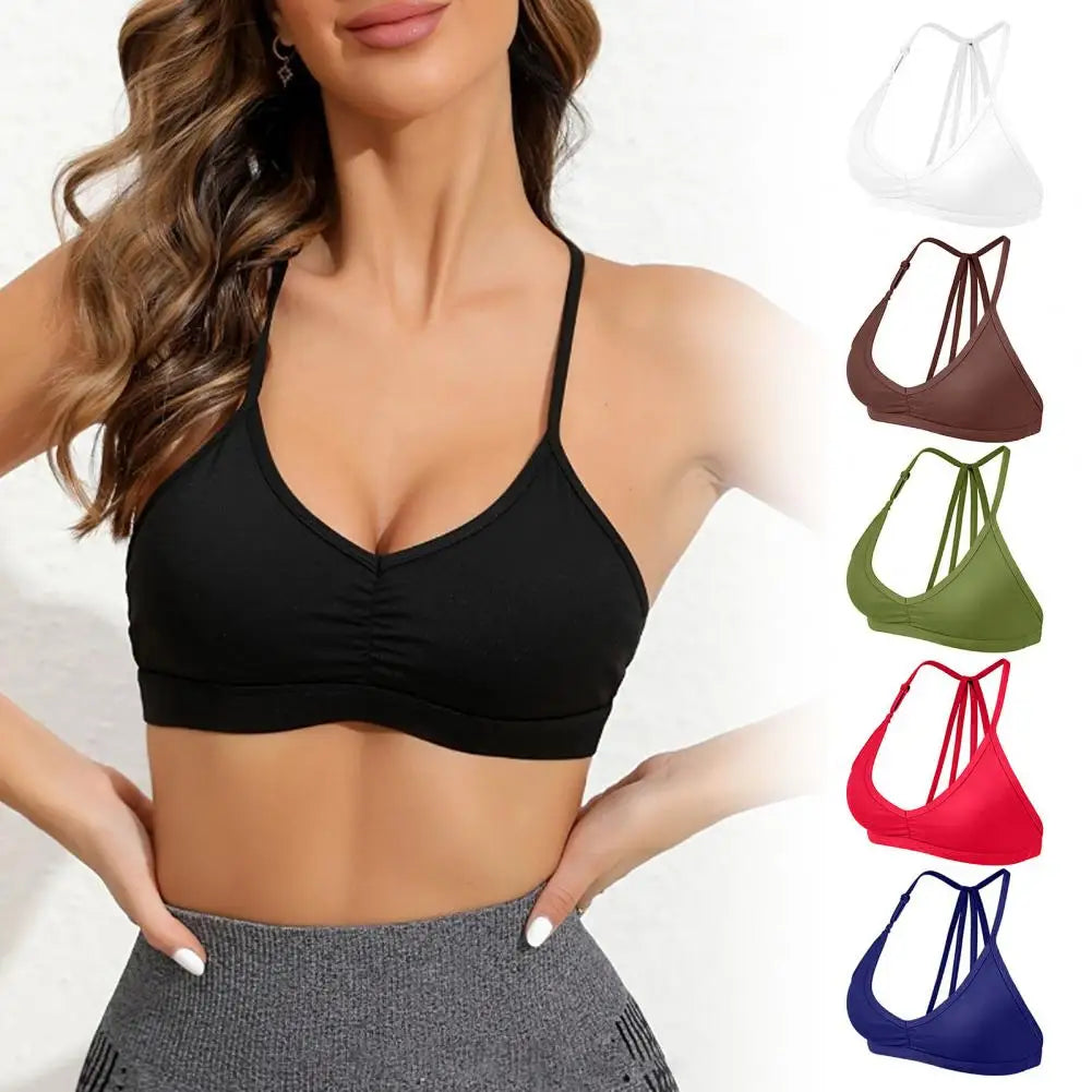 Women Sports Bra with Removable Strap Wireless Strappy Racerback Yoga Fitness Bralette Quick Drying Underwire Workout Crop Top
