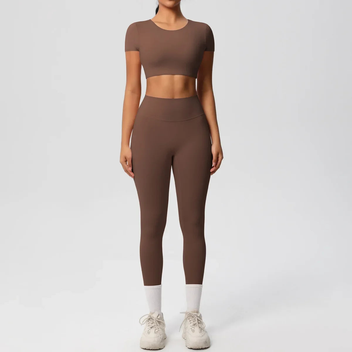 Yoga Suit Women Leggings with Pocketed Quick-Drying Gym Set Women Tracksuit Running Workout Short Sleeves Sports Yoga Clothing