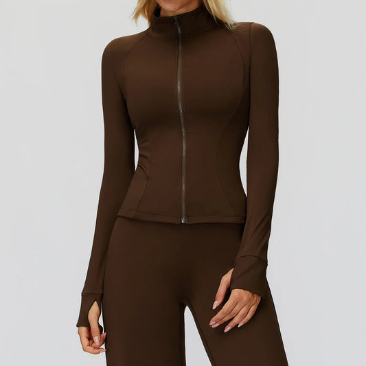 Women's Shirts Full Zipper Yoga Top With Thumbholes Fitness Running Jacket Stretch Slim Fit Long Sleeve Gym Top Women Sportswear