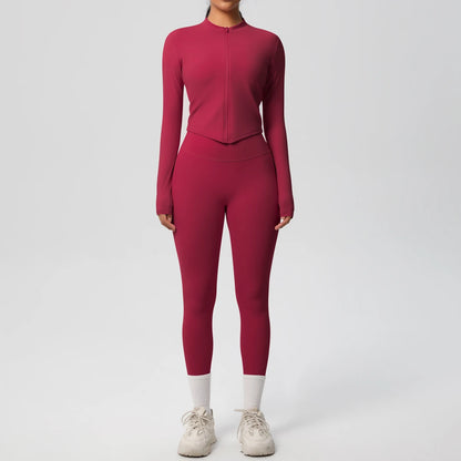 2PCS Yoga Suit Women Gym Set Sports Set Women Tracksuit Running Zipper Workout Sportswear Long Sleeve Sports Shirt Yoga Clothing