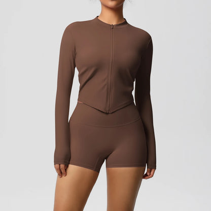 Yoga Sets Sports Fitness Hip-lifting Tight Zipper Jacket Yoga Suit Running Workout Gym Shorts Tracksuits for Women Sports Suits