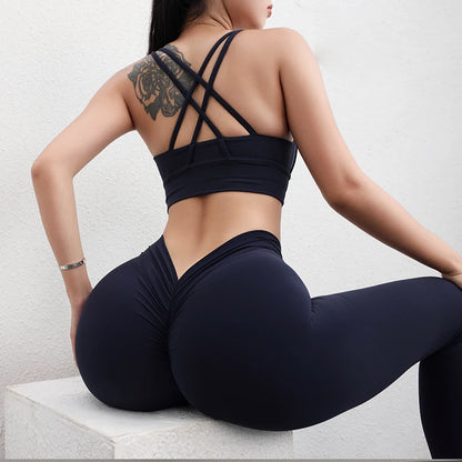 TRY TO BN Yoga Set V Back Leggings Sports Bra Fitness Women's Tracksuit High Waist Sportswear Workout Cycling Gym Outfit Clothes