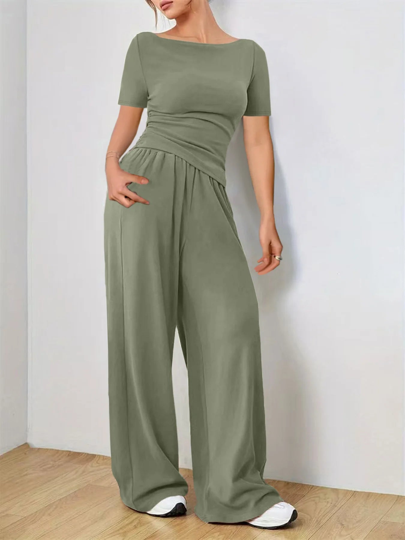 Women's Clothes Sales Yoga Sport Set Women's Two-Piece Wide-Leg Pants Set Soft And Tracksuit Suit Fashionable Irregularitie Suit