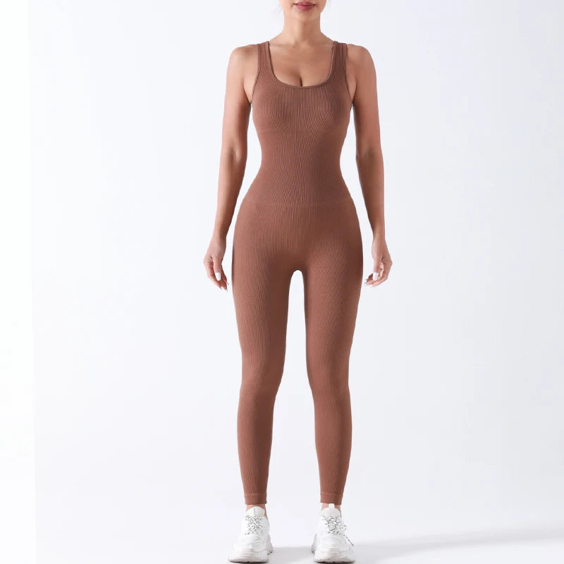 Women's Seamless Yoga Onesie Soft Fitness Jumpsuit with Leggings for Gym Workout