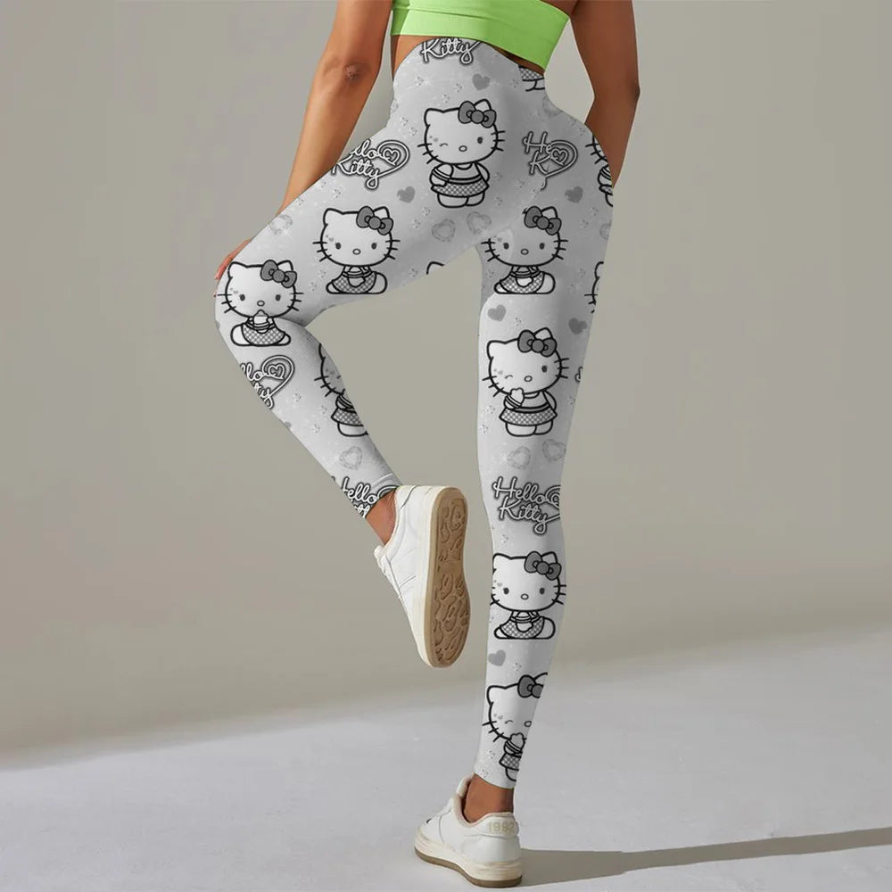 Hello Kitty print Sport Legging Women Stretch Gym Pants Women Running Workout Leggings Female Soft Tights Push Up Yoga Pants