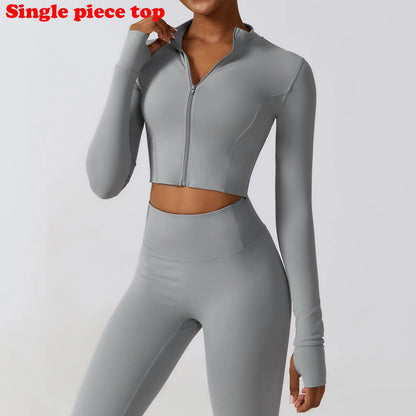 Sports Jacket Women's Zipper Long-Sleeved Stand-up Jacket Quick-Drying Training Yoga Clothes Summer Breathable Top Gym Fitness