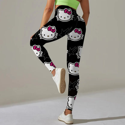Hello Kitty print Sport Legging Women Stretch Gym Pants Women Running Workout Leggings Female Soft Tights Push Up Yoga Pants