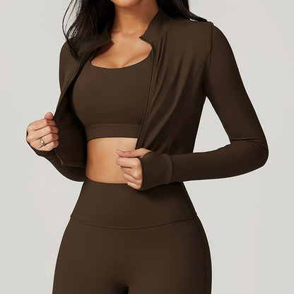 Sports Jacket Women's Zipper Long-Sleeved Stand-up Jacket Quick-Drying Training Yoga Clothes Summer Breathable Top Gym Fitness