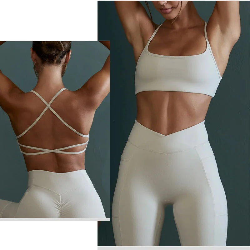 Aiithuug Crisscross Back Yoga Bra Sexy Back Gym Bras Pilates Bras Fitness Workout Bra Soft Stretchy Yoga Bras Active Crop Top