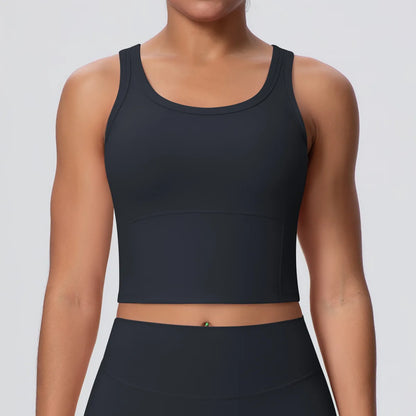 1 Piece Woman's Gather Naked Feel Workout Top Yoga Vest for Summer Gym Fitness Running Shockproof Yoga Underwear with Chest Pad