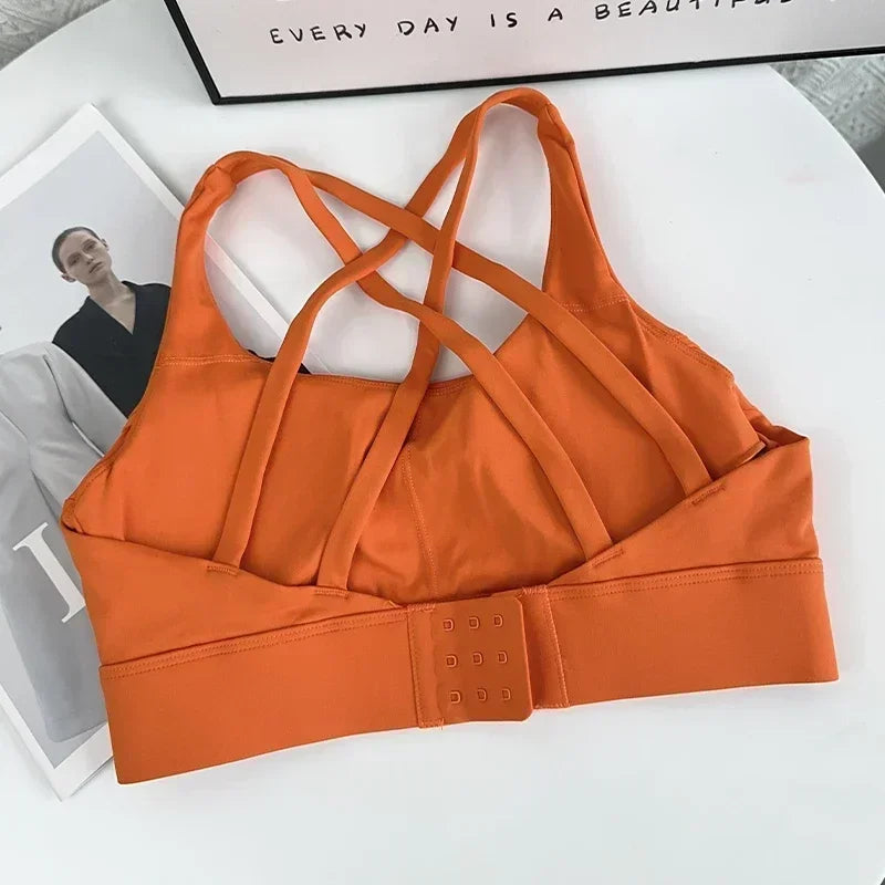 Fitness Tops Fashion Cross Back Women Sport Bra Shockproof Adjustable Buckle Sports Bra Gym Pilates Running Athletic Vest👍️