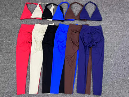 Workout Set for Women Quick Dry Yoga Outfit Seamless Sports Bra High Waist Gym Leggings with Pockets Running Fitness