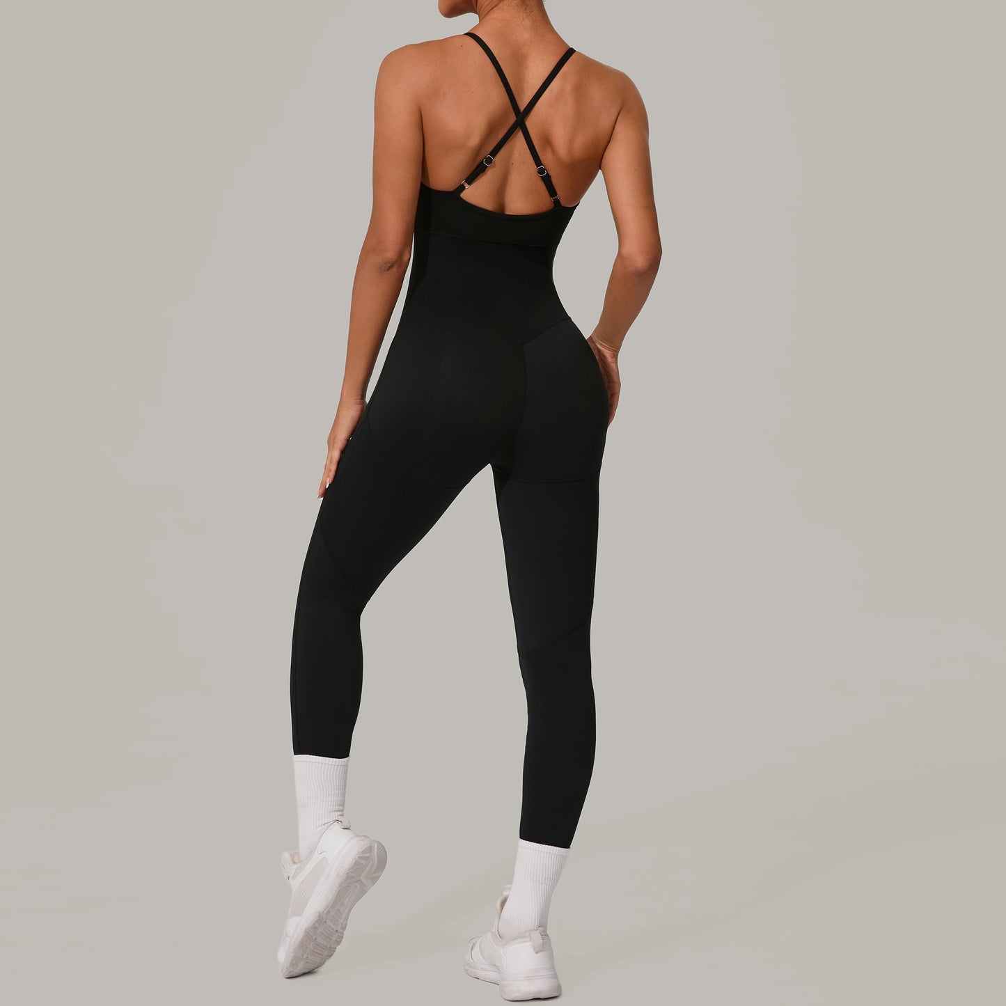 Solid Yoga Jumpsuit One Piece Outfit Fitness Bodysuit Workout Clothes for Women Sportwear Women Buttock lifting Set Activewear