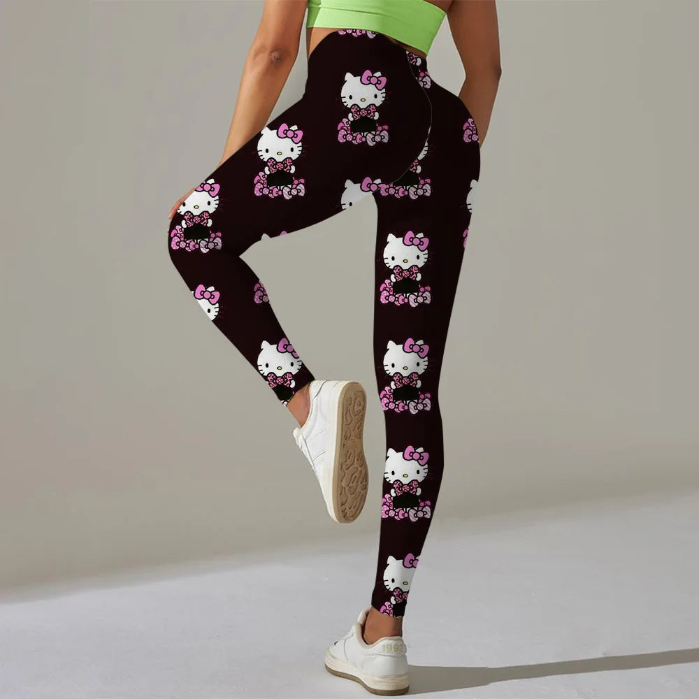 Hello Kitty print Sport Legging Women Stretch Gym Pants Women Running Workout Leggings Female Soft Tights Push Up Yoga Pants