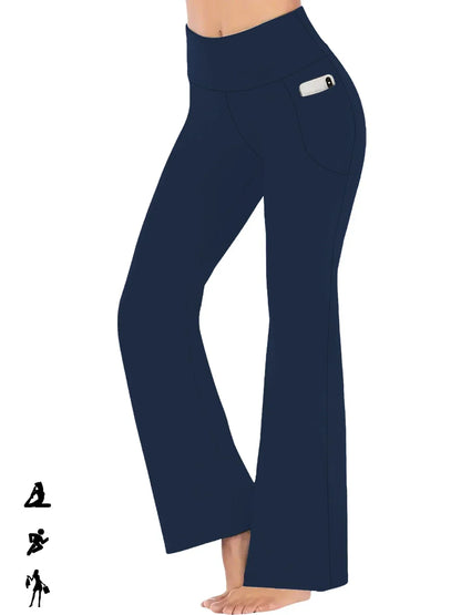 Women's Super Soft Flare Pants with Pockets High Waisted Tummy Control Workout Yoga Push Up Gym Fitness Leggings Bell Bottoms