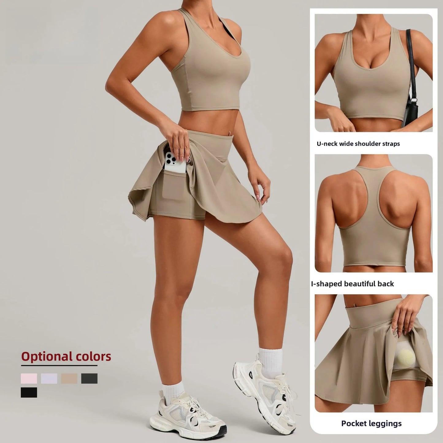 Sports Bra Tennis Skirt Suit Tight High Waist Anti-Exposure Fitness Golf Badminton Tennis Skirt Running Sports Yoga Wear 2pc Set