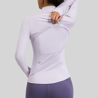 PofyBofy Running Jackets Women Full Zip Up Winter Fall Sports Jackets Workout Yoga Long Sleeve Gym Shirts with Pockets Slim Fit