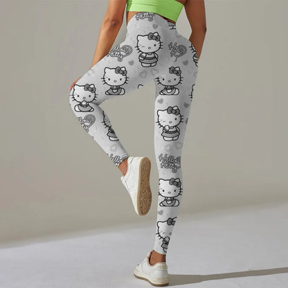 Hello Kitty print Sport Legging Women Stretch Gym Pants Women Running Workout Leggings Female Soft Tights Push Up Yoga Pants