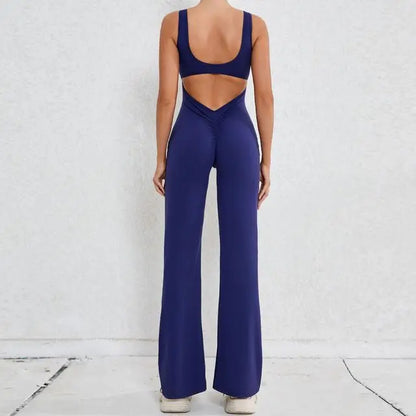 XS-XL New Pad Women Gym Yoga Set Sports Rompers Sexy Back Fitness Workout Pant Flare Leggings One Piece Jumpsuit Active Wear