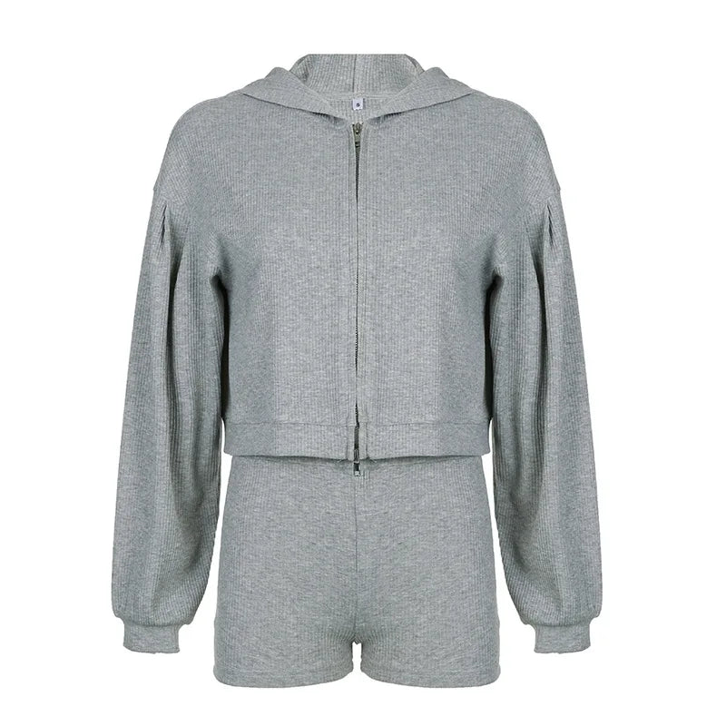 Solid Sport 3 Piece Set Crop Vest Hoodie Tracksuit Women Casual Sweatshirt Coat Mini Short Matching Set Sportswear 3 PCS Outfit