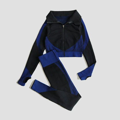 2/3Pcs Women Yoga Suit Seamless Knitted Yoga Pants Leggings Clothing Zipper Long Sleeve Crop Top Fitness Wear Sportswear Gym Set