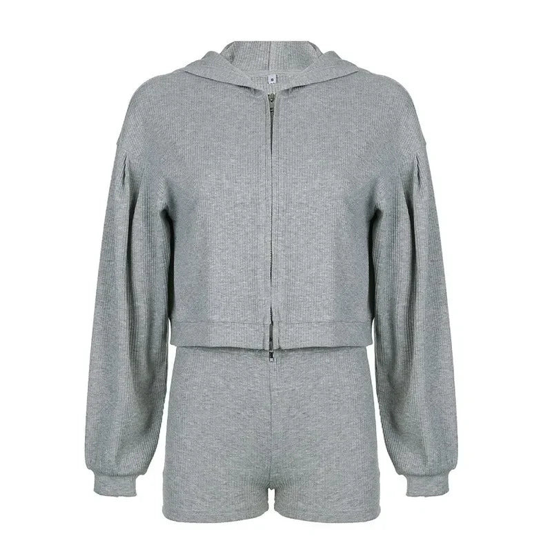 Solid Sport 3 Piece Set Crop Vest Hoodie Tracksuit Women Casual Sweatshirt Coat Mini Short Matching Set Sportswear 3 PCS Outfit