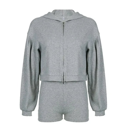Solid Sport 3 Piece Set Crop Vest Hoodie Tracksuit Women Casual Sweatshirt Coat Mini Short Matching Set Sportswear 3 PCS Outfit