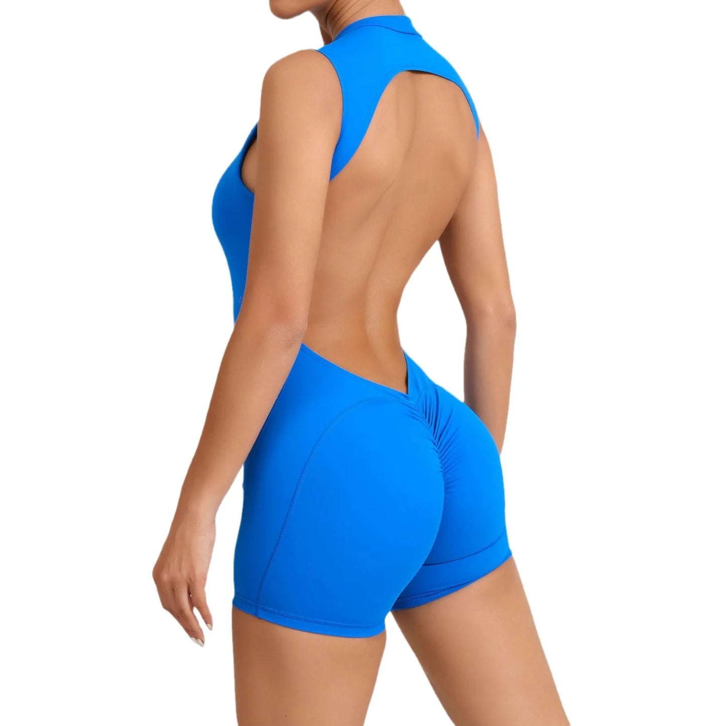 V Back Scrunch One-Piece Suit Push Up Sports Jumpsuit Woman Fitness Zipper Overalls Workout Rompers Women Gym Bodysuits Female