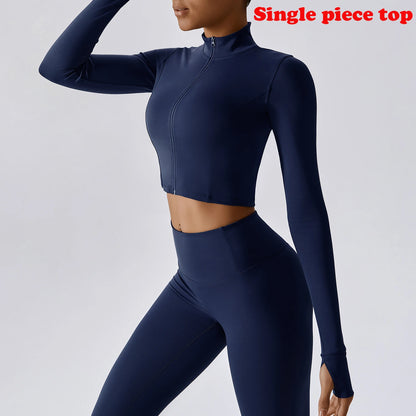 Sports Jacket Women's Zipper Long-Sleeved Stand-up Jacket Quick-Drying Training Yoga Clothes Summer Breathable Top Gym Fitness
