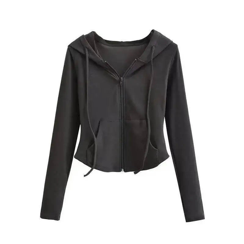 Spicy Girl Style Hooded Cardigan Cropped Zip-Up Jacket Women Autumn Slim Long Sleeve Sweatshirts Female Streetwear Sport Hoodies