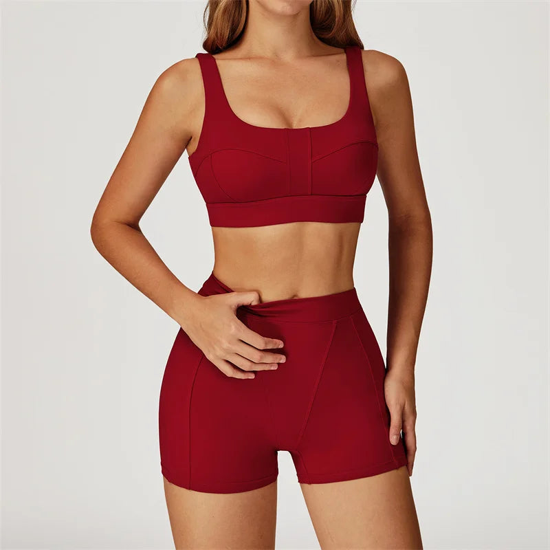 TRY TO BN Yoga Shorts Sets Women's Tracksuit Sports Bras Fitness Sportswear Workout Running Two Pieces Shorts Suits Gym Clothing