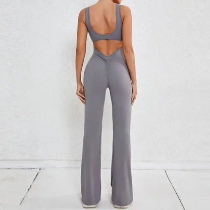 XS-XL New Pad Women Gym Yoga Set Sports Rompers Sexy Back Fitness Workout Pant Flare Leggings One Piece Jumpsuit Active Wear