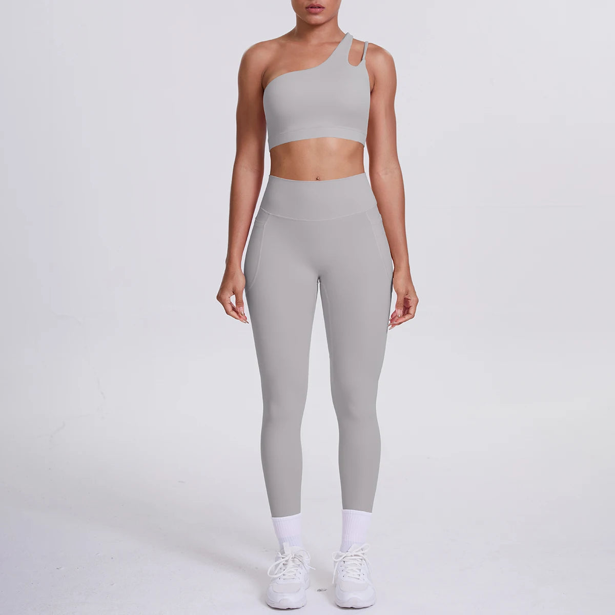 Solid Color Slant Shoulder Bra and Yoga Pants Set for Woman Quick Drying Legging Fitness Sports Gym Yoga Set