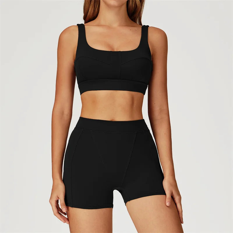 TRY TO BN Yoga Shorts Sets Women's Tracksuit Sports Bras Fitness Sportswear Workout Running Two Pieces Shorts Suits Gym Clothing