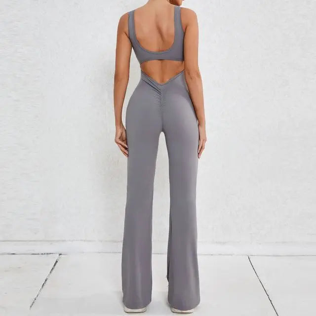 XS-XL New Pad Women Gym Yoga Set Sports Rompers Sexy Back Fitness Workout Pant Flare Leggings One Piece Jumpsuit Active Wear